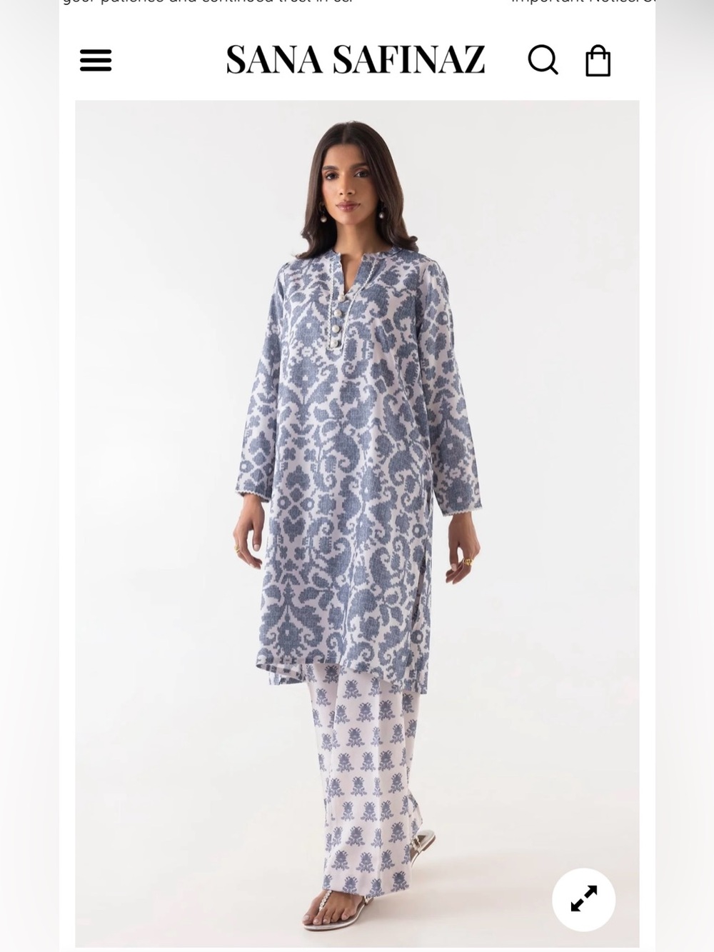 Sana Safinaz Blue Printed Tunic with Coordinating Pants